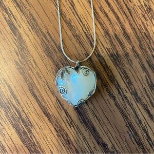 Sterling Silver  Heart Shaped Genuine Mother of Pearl Necklace